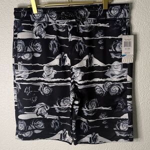 Black and White Floral Men's Athletic Shorts